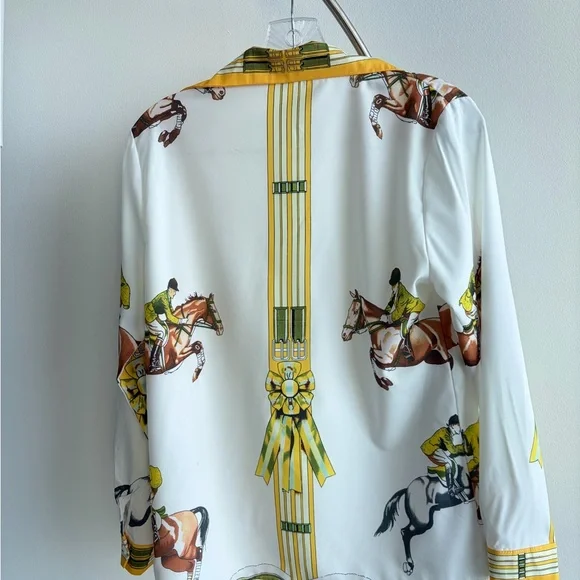 Equestrian Print Button Down Shirt - Yellow and White - Picture 5 of 6
